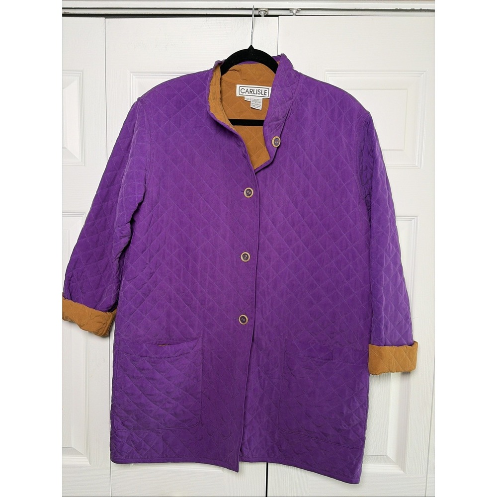 Carlisle Reversible Quilted Jacket Womens Purple Tan Silk Vintage Coat Size 12
